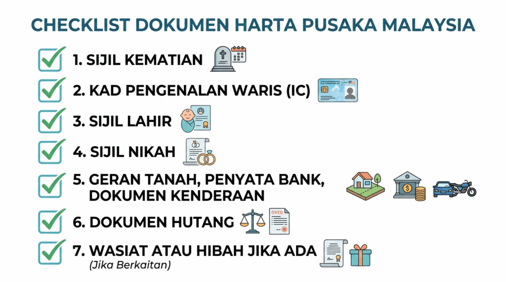 Checklist dokumen untuk permohonan harta pusaka.