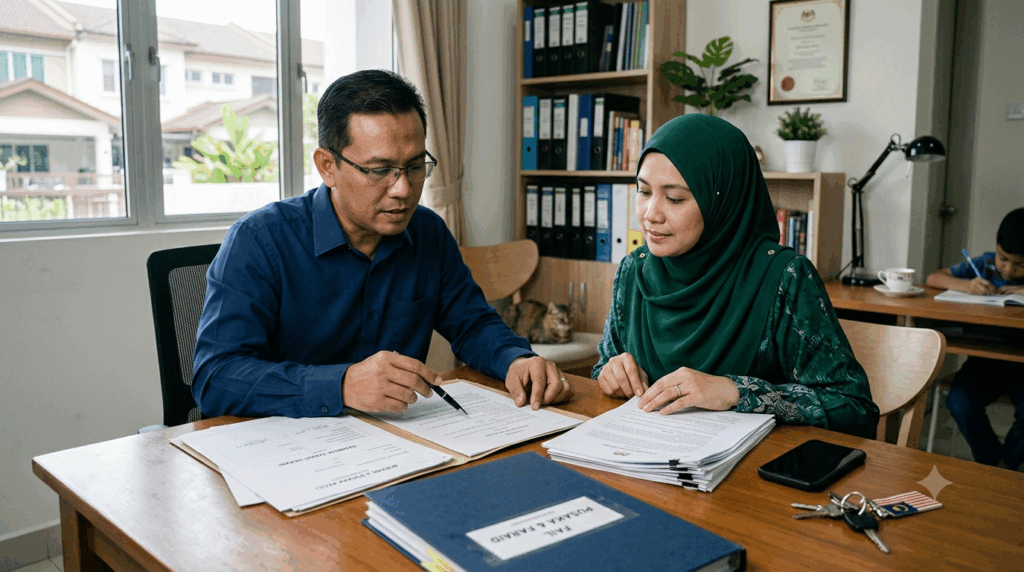 Waris menyemak Borang DDA pusaka kecil sebelum perbicaraan.