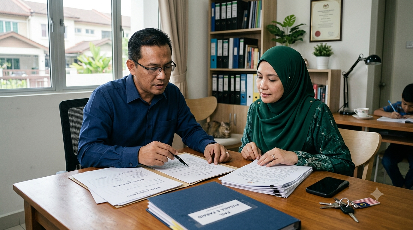 Waris menyemak Borang DDA pusaka kecil sebelum perbicaraan.