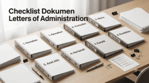 Infografik lapan folder dokumen untuk permohonan Letters of Administration Malaysia