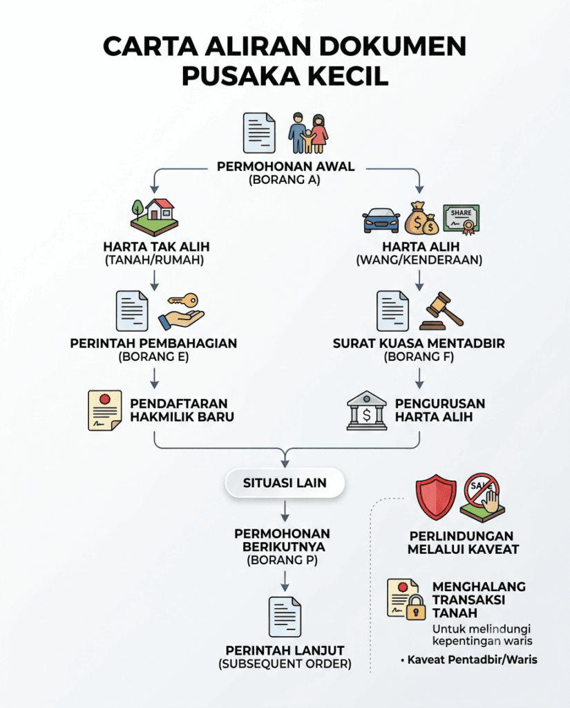Aliran Borang A kepada E atau F dan Borang P kepada T dalam pusaka kecil