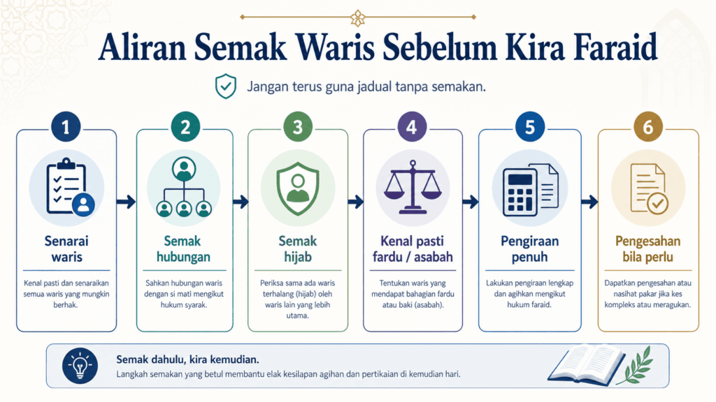 Aliran menyemak waris, hijab, fardu dan asabah sebelum membuat pengiraan faraid