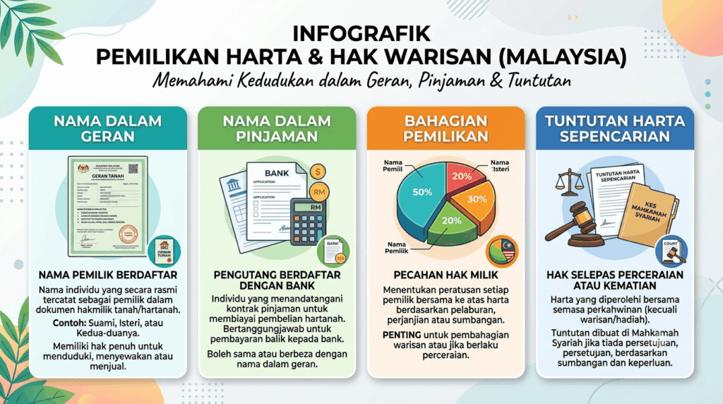 Perbezaan nama dalam geran pinjaman pemilikan dan harta sepencarian