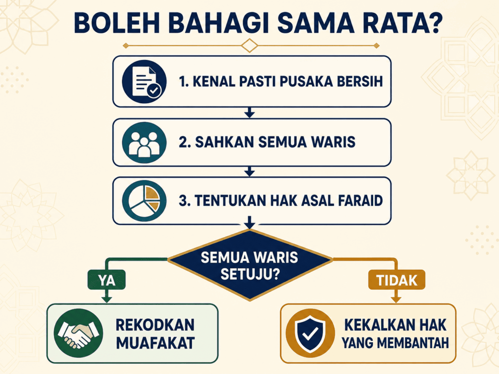 Carta alir syarat pembahagian pusaka sama rata selepas faraid