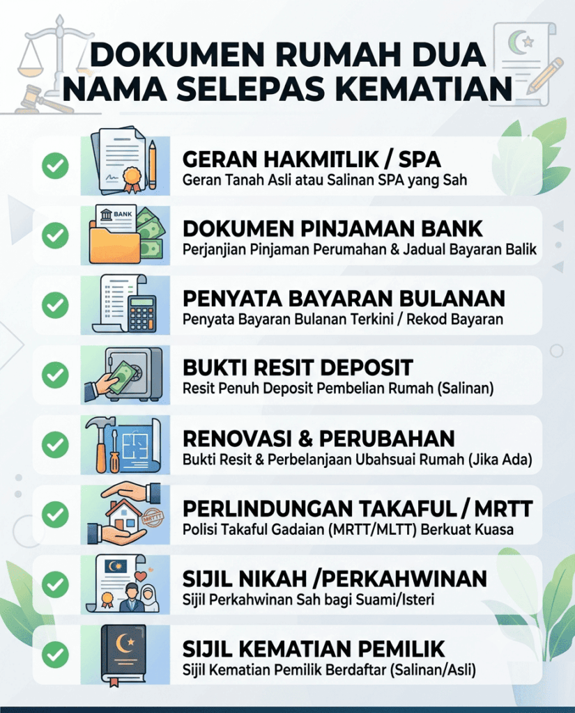 Checklist dokumen rumah dua nama selepas kematian