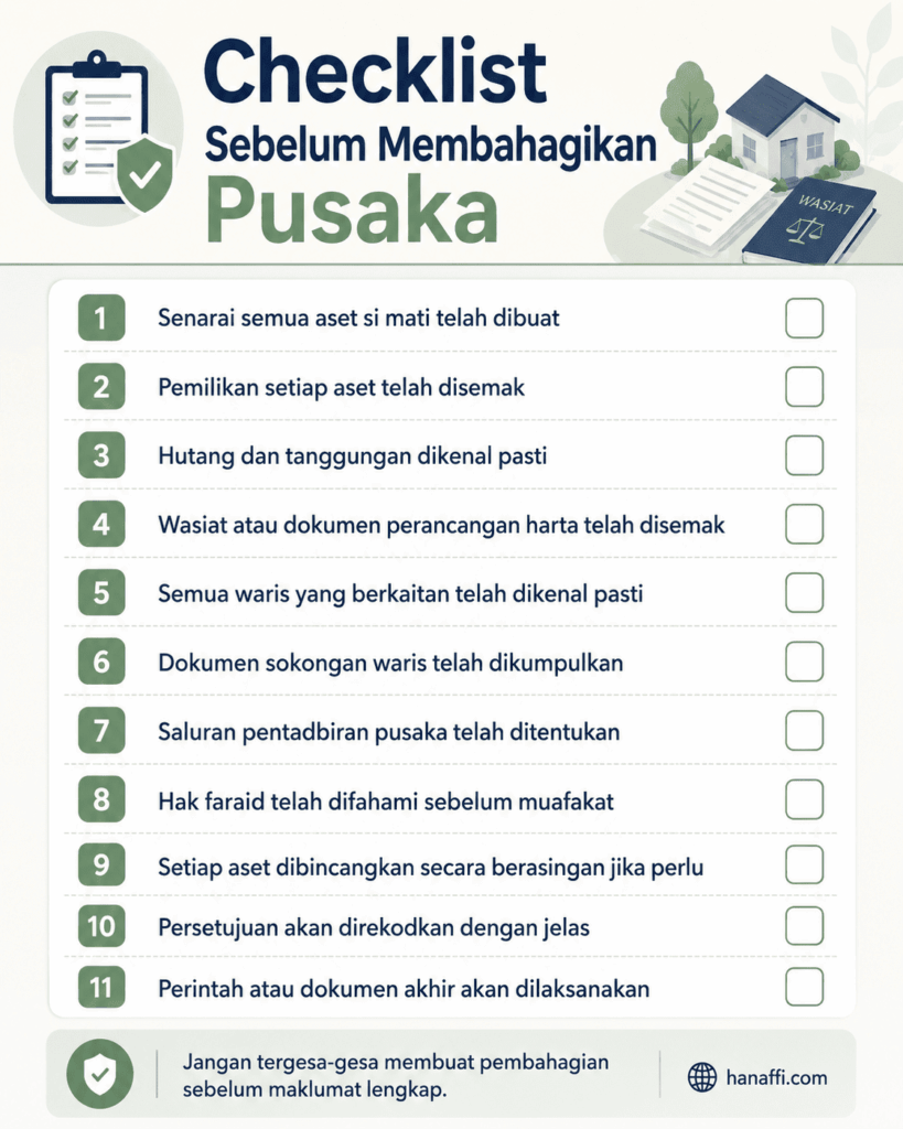 Checklist sebelum membuat pembahagian harta pusaka Islam