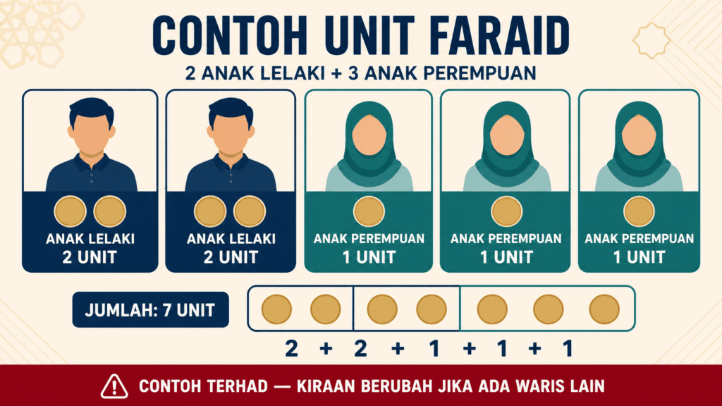 contoh unit faraid dua anak lelaki dan tiga anak perempuan