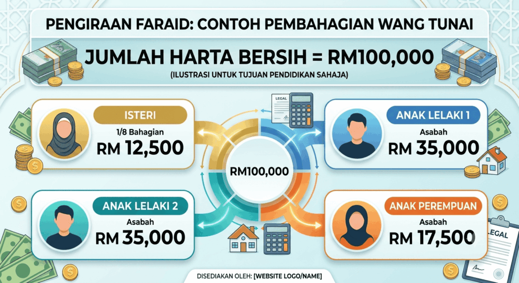 contoh pengiraan faraid wang tunai RM100000