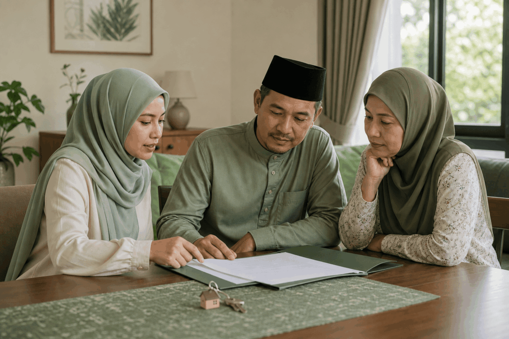 Waris menyemak dokumen dan kunci rumah untuk urusan faraid rumah pusaka.
