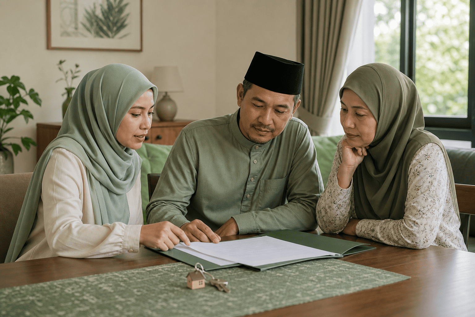 Waris menyemak dokumen dan kunci rumah untuk urusan faraid rumah pusaka.