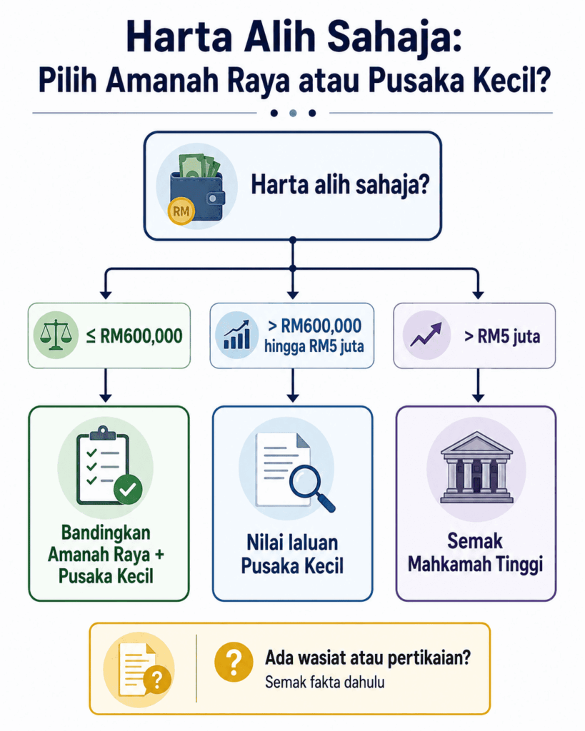 Carta memilih Amanah Raya atau Pusaka Kecil untuk harta alih sahaja
