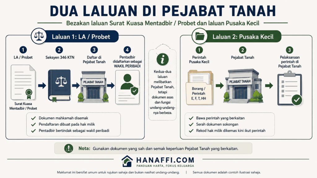 Perbezaan pendaftaran geran tanah bagi Surat Kuasa Mentadbir Mahkamah Tinggi dan Pusaka Kecil