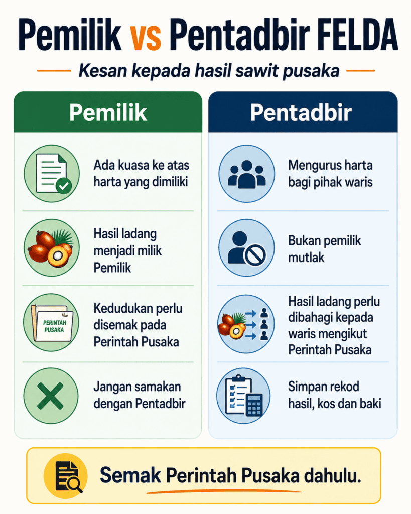 Perbandingan Pemilik dan Pentadbir FELDA dalam pengurusan hasil sawit pusaka