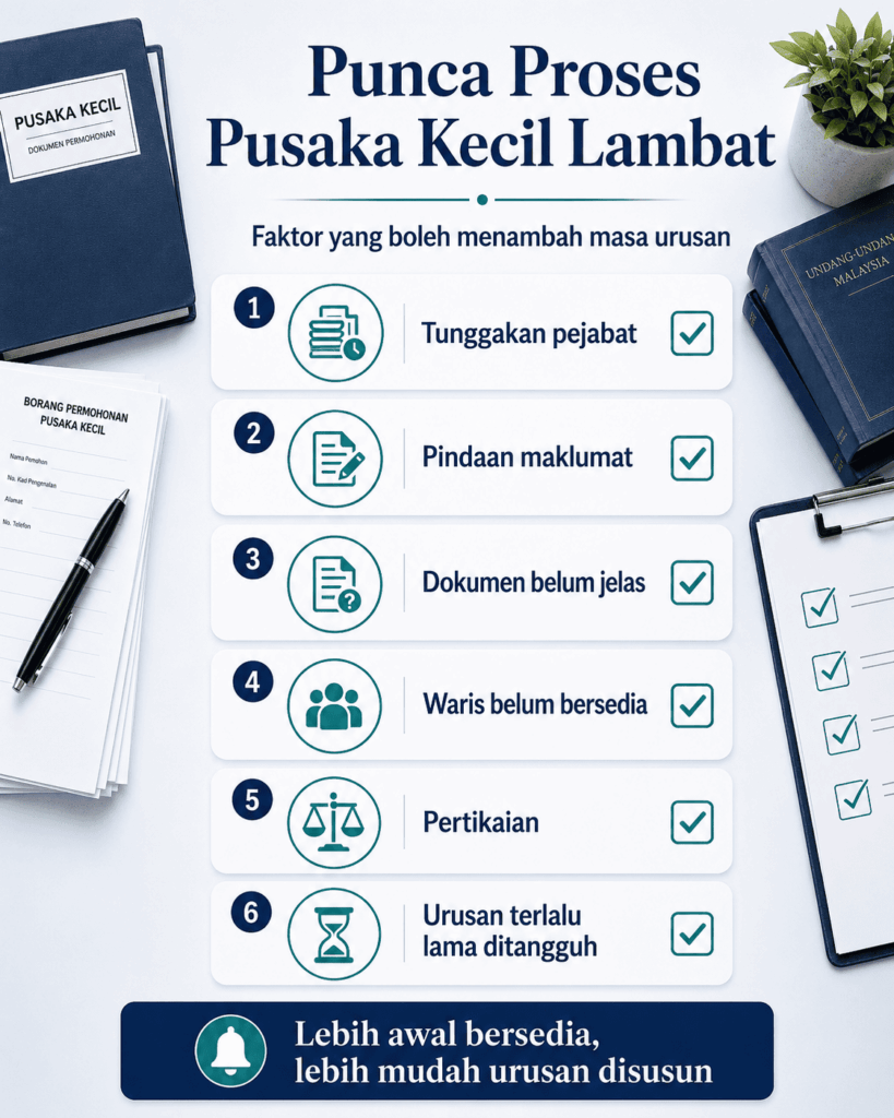 Punca proses pusaka kecil lambat termasuk tunggakan kes, pindaan dokumen dan isu waris