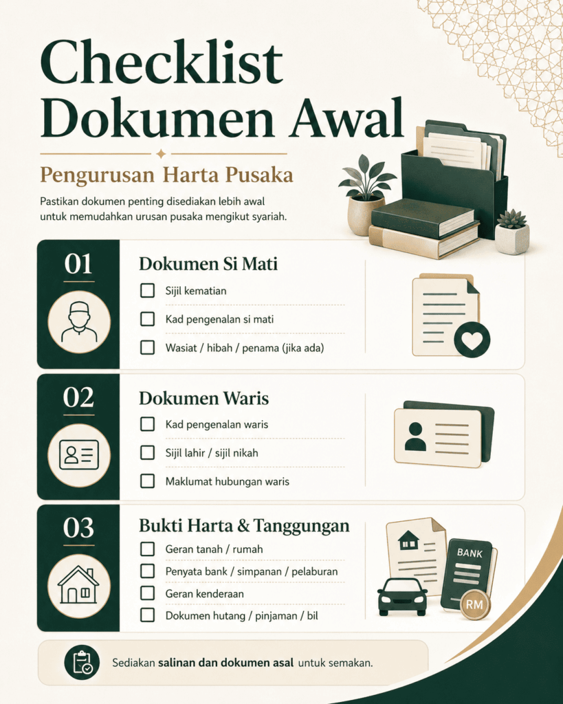 Checklist dokumen awal untuk pengurusan harta pusaka