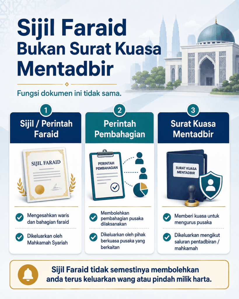 Perbezaan Sijil Faraid, Perintah Pembahagian dan Surat Kuasa Mentadbir
