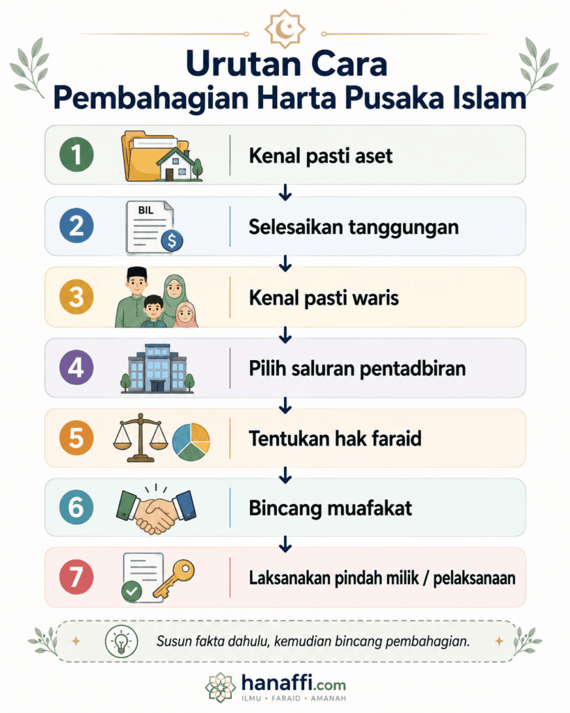 Urutan cara pembahagian harta pusaka Islam daripada aset hingga pelaksanaan