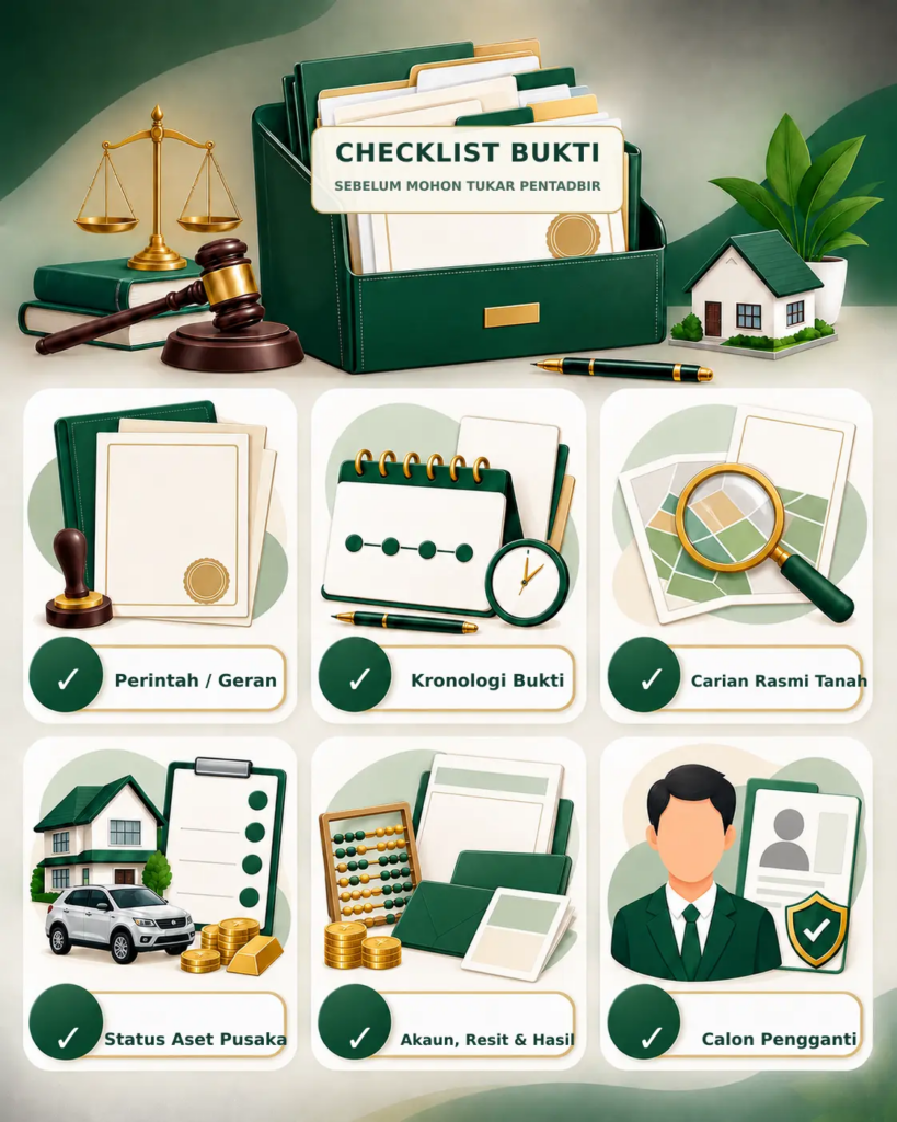 Checklist bukti sebelum memohon tukar pentadbir harta pusaka