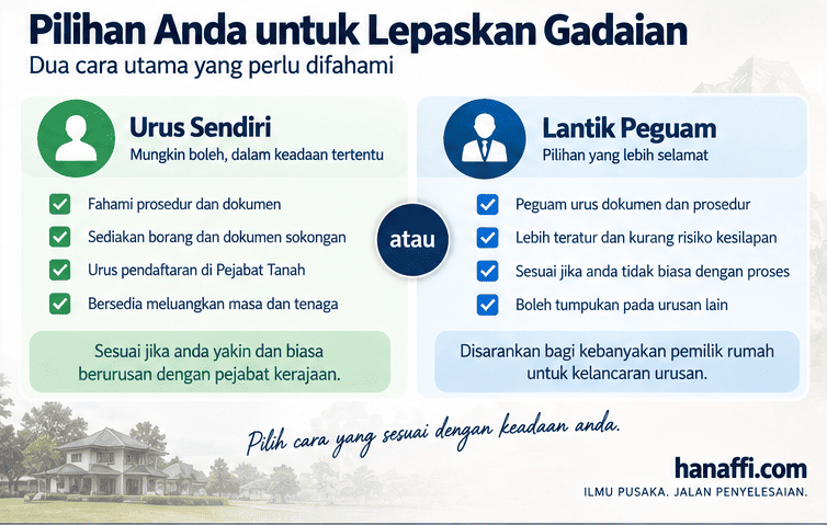 Perbandingan urus sendiri dan lantik peguam untuk pelepasan gadaian