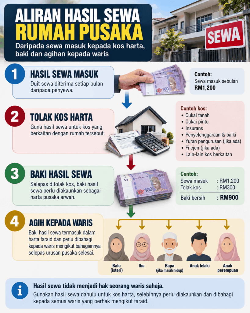 Aliran hasil sewa rumah pusaka daripada sewa masuk kepada kos harta, baki dan agihan