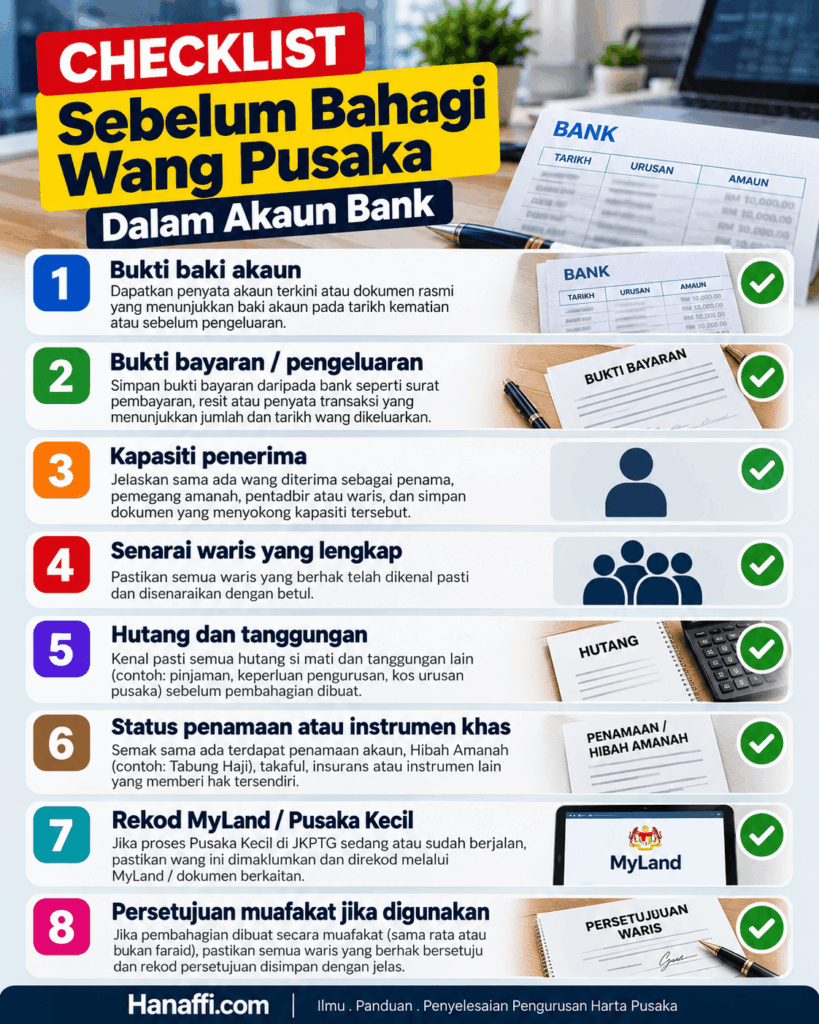 Checklist sebelum membahagikan wang pusaka dalam akaun bank